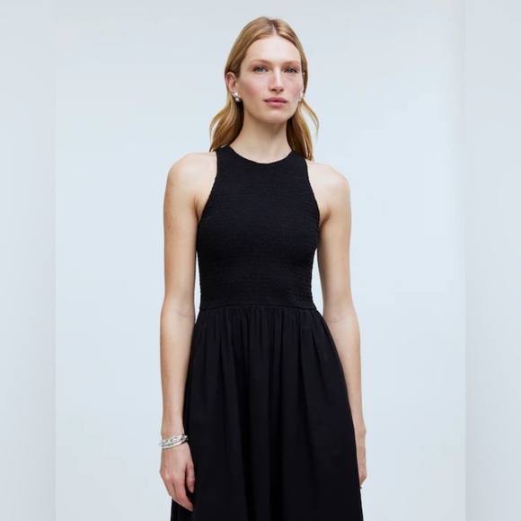 Madewell The Melody Smocked Midi Dress in True Black Size XS NWT - Picture 2 of 14